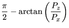 $\displaystyle \frac{\pi}{2} - \arctan\left(\frac{P_z}{P_x}\right)$